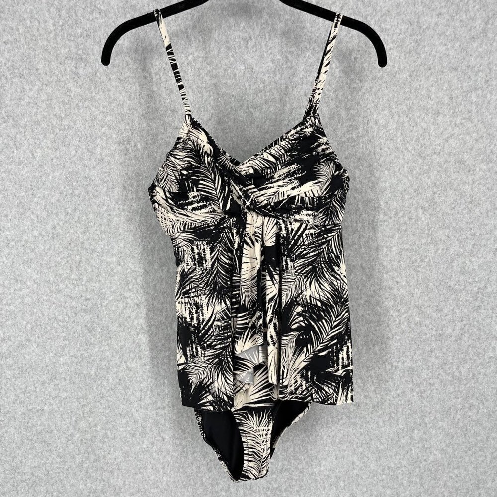 Garnet Hill Womens One Piece Swimsuit Size 2 Black Ivory Tropical Flattering